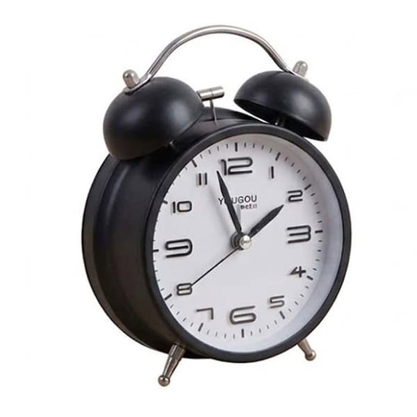 Bordsklocka 12cm för Sovrum Rund Format Dubbel Klocka Elegant Svart Svart