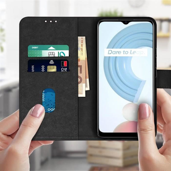 Housse - Realme - C21 - Plånbok - Videostöd - Svart Svart