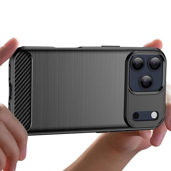 Coque för iPhone 17 Pro i silikon med kolfiber-effekt, borstad textur, svart Svart