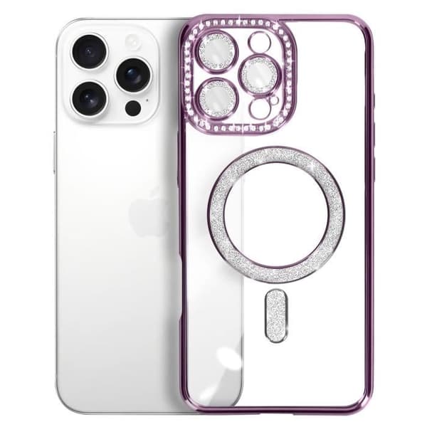 Coque Diamant för iPhone 16 Pro Skydd MagSafe Kontur Strass Lila Lila