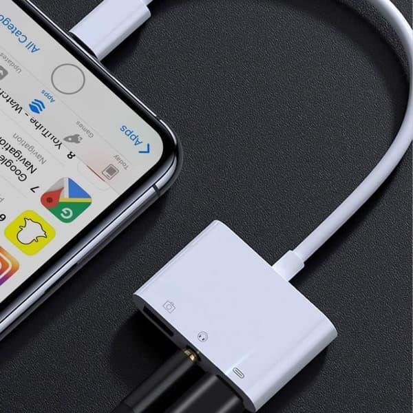 Adapter - Apple - Lightning till USB och Jack 3.5mm - Vit - Datatransfer - Laddning