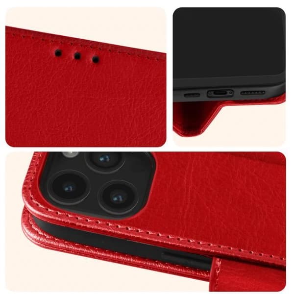 Etui til iPhone 15 Pro - AVIZAR - Chesterfield - Rød - Standfunktion - Kortopbevaring Röd