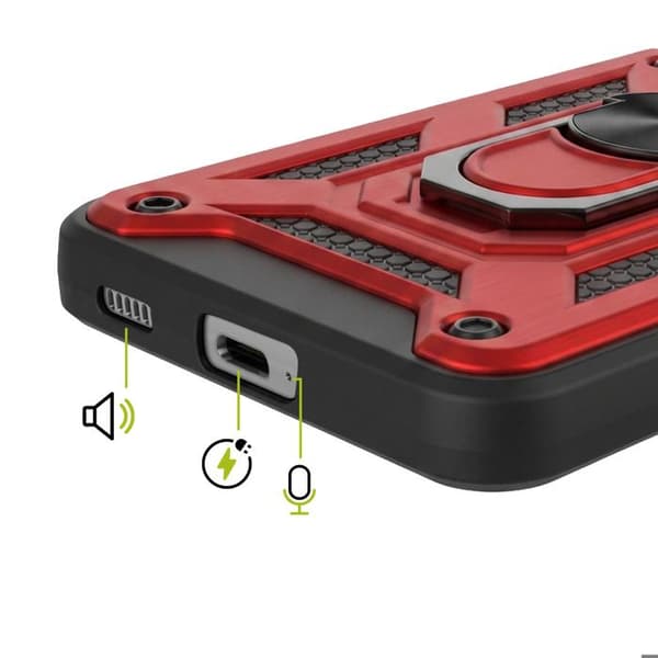Skydd för Galaxy S21 FE med glidande kameraskydd och magnetring Mayaxess Röd Röd
