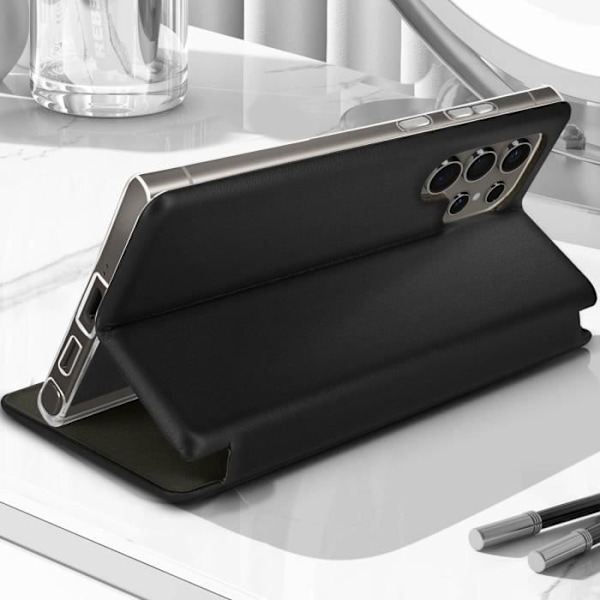 Etui til Samsung Galaxy S24 Ultra Flip Kortholder Video Support Sort Svart