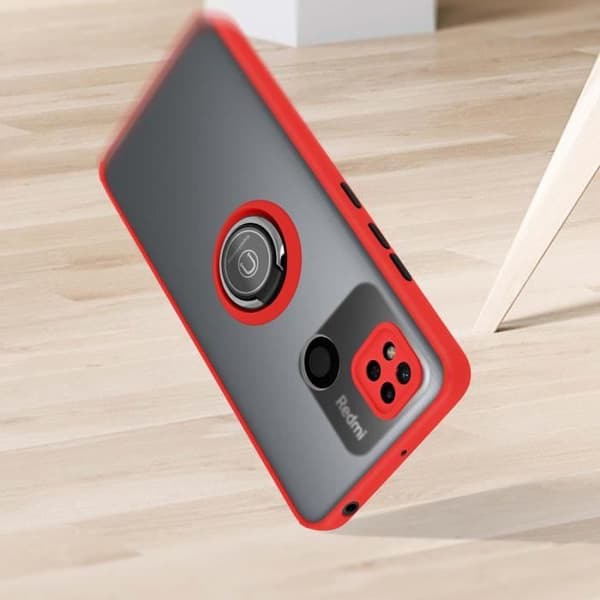 Coque - Xiaomi - Redmi 10A - Bi-material - Metallring - Videostöd Röd Röd