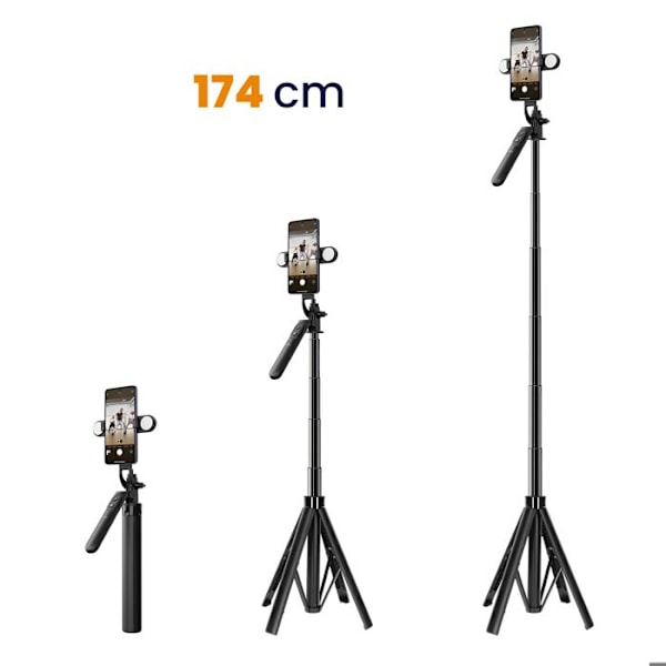 Selfie Stativ för smartphones Dubbel LED Rotativ 360° wiwu Svart