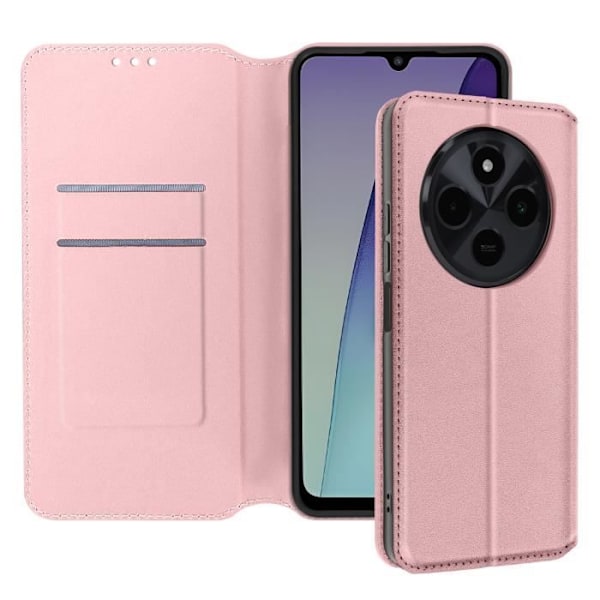 Etui til Xiaomi Redmi 14C Flip Card Holder og Video Support Pink Champagne Rosa