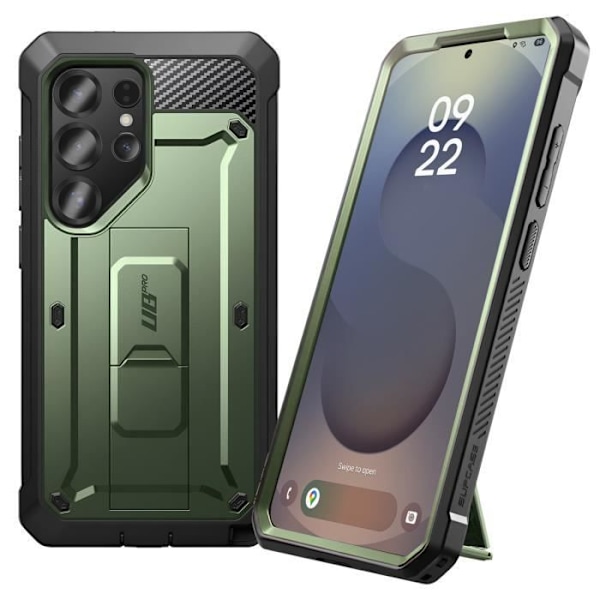Kokonaiskuori Samsung S25 Ultra iskunkestävä jalustatuki Supcase tummanvihreä Grön