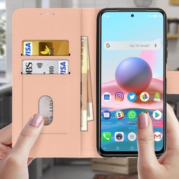 Xiaomi Redmi Note 10 Pro etui med kortholder Stand Funktion Champagne Pink Pink