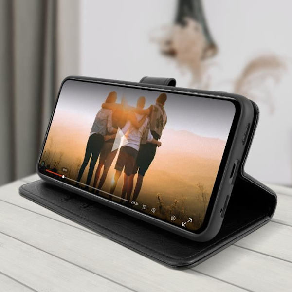 Etui - Xiaomi - Redmi Note 9T 5G - Beskyttelse - Kortholder - Video støtte - Sort Svart