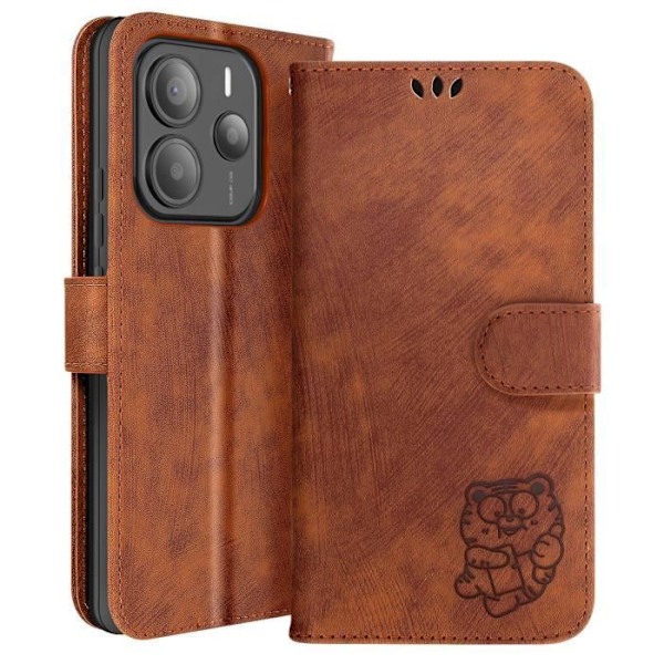 Xiaomi Redmi Note 14 5G Lompakko Kawaii Tiikeri Kuosi Ruskea kastanj