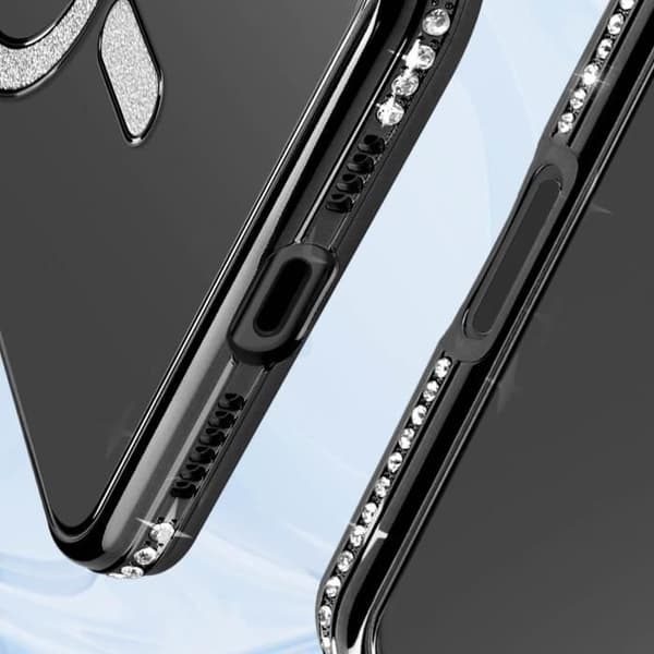 Coque - Diamant - iPhone 16 Plus - MagSafe-skydd - Strass-kontur - Elegant Svart