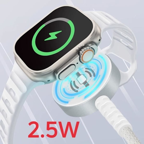 Swissten Apple Watch + USB-C magnetisk opladerkabel - hvid - 2 i 1 - 60W - 1,2 m Vit