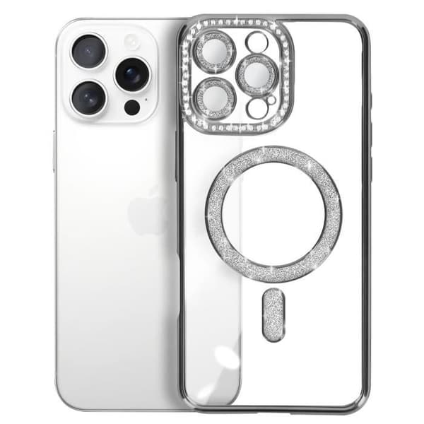 Skydd - Diamant - iPhone 16 Pro Max - Strass Silver - Hållbar - Kompatibel med MagSafe Grå