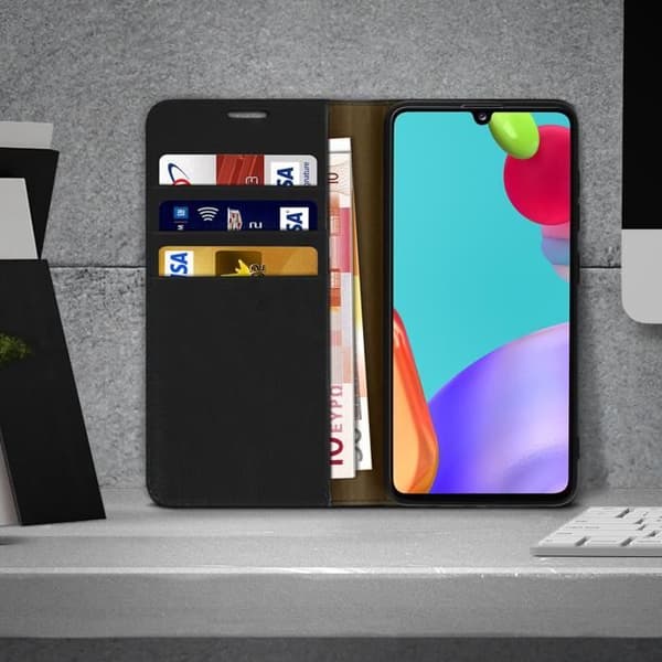 Etui til Samsung Galaxy A41 Folio Kortholder i ægte læder Support Video Sort Svart