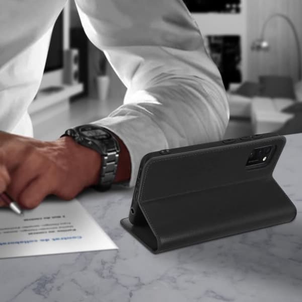 Etui til Samsung Galaxy A41 Folio Kortholder i ægte læder Support Video Sort Svart
