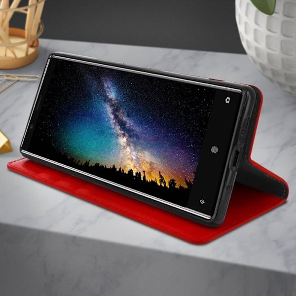 Étui Folio - AVIZAR - Sony Xperia 5 - Ægte Læder - Videostøtte - Rød Röd