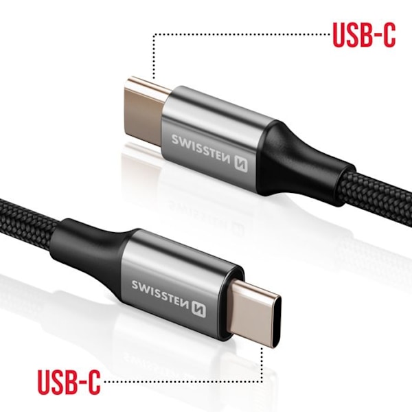 USB-C til USB-C Flettet Design Anti-tryk Swissten Sort Svart