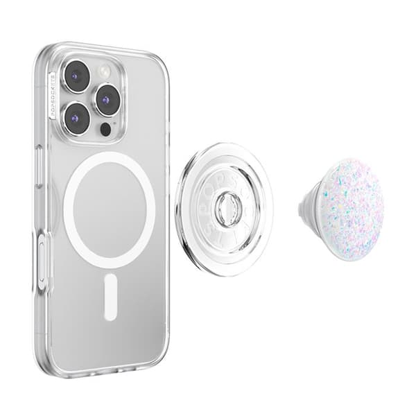 Support Smartphone PopGrip MagSafe Funktion Stativ og Selfie Glitrende Effekt PopSockets Hvid Vit