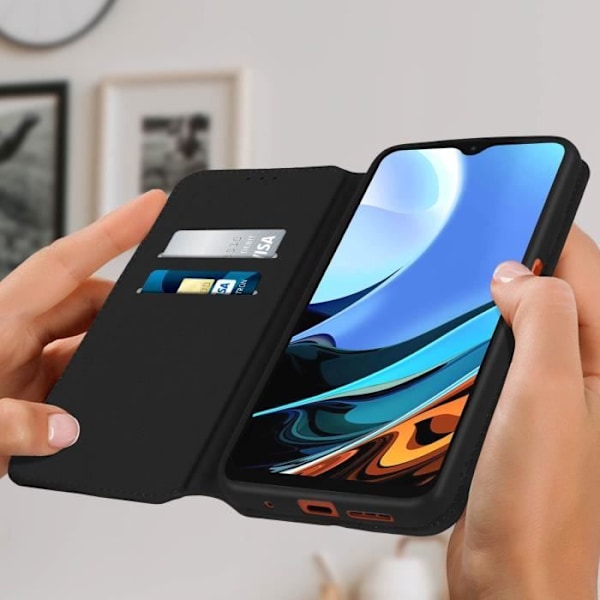 Housse - AVIZAR - Xiaomi Redmi 9T - Øko-læder - Støttefunktion - Sort Svart
