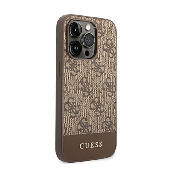 Guess 4G Bottom Stripe Metal Logo Collection iPhone 14 Pro Max -kotelo (ruskea) - 3666339088538