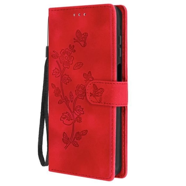 Fodral till Samsung Galaxy A15 5G Blomsterplånbok med röd handledsrem