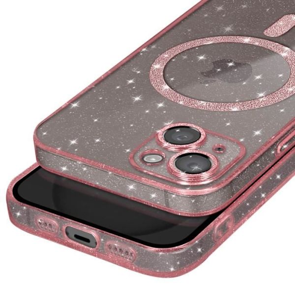 MagSafe Fodral för iPhone 15 Silikon Glitter Champagne Rosa