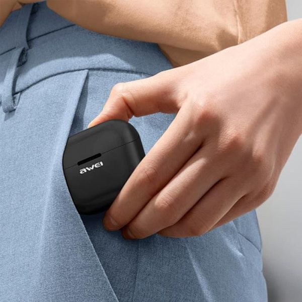 Bluetooth-hörlurar - Awei - Kompakt modell - IPX6 vattentät - 24h batteritid - Snabbladdning Svart