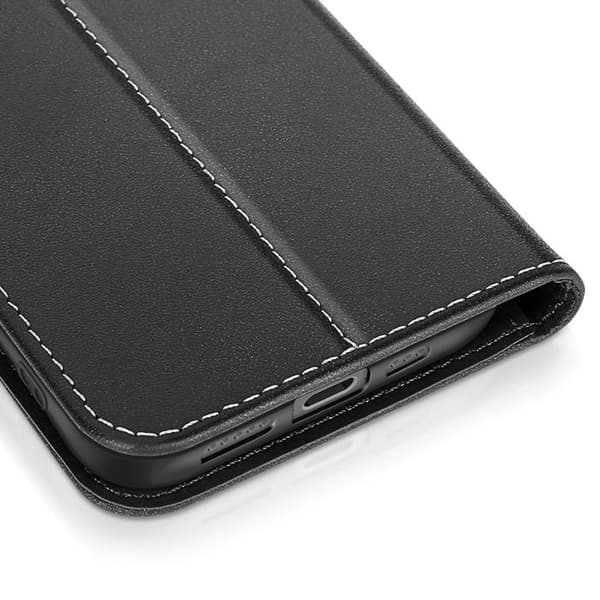 Plånboksfodral för iPhone 16 i premiumläder med stuntfunktion svart Svart