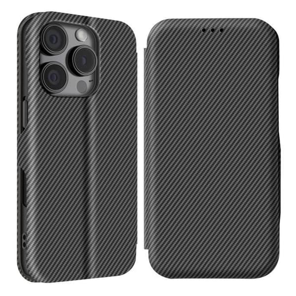 iPhone 16 Pro Max Etui Kolfiber Video Stöd och Anti-RFID Svart Svart