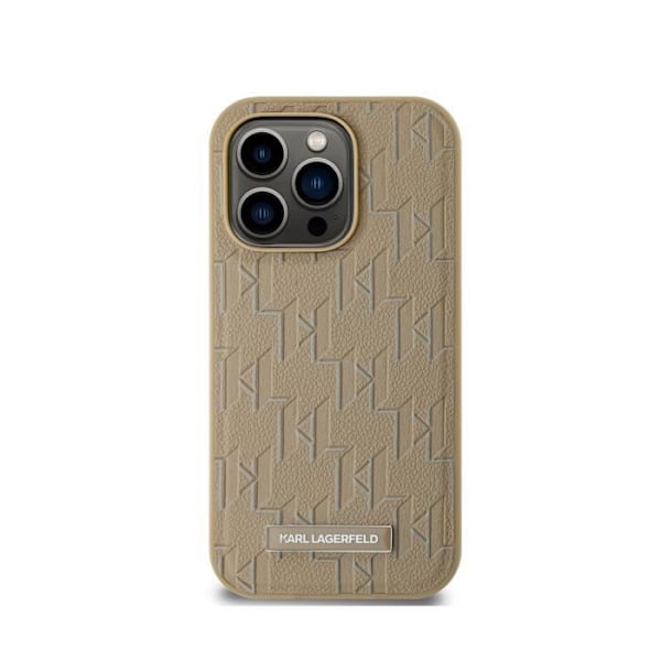 Coque för iPhone 15 Pro Max MagSafe med Monogrammönster och Metalliserad Karl Lagerfeld-logotyp Beige Beige