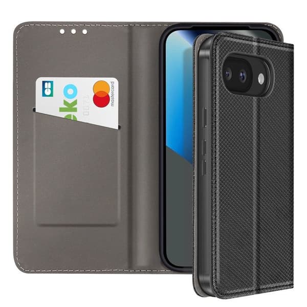 Magnetisk Stribet Etui til Google Pixel 10a med Kortlomme og Stativfunktion Sort Svart