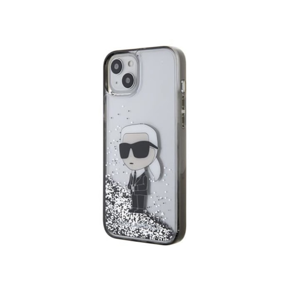 Mjukt fodral till Apple iPhone 15 Plus Karl Lagerfeld - Silver Flytande Glitter Grå