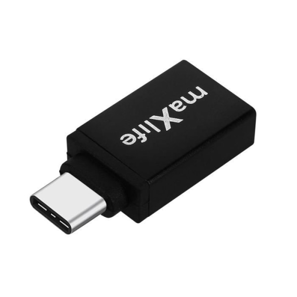 Maxlife Ultrakompakt USB-A hona till USB-C hane-adapter Svart