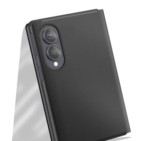 Flip Cover Spejl til Galaxy Z Fold8 Læderlook med Håndfri Støtte Sort Svart