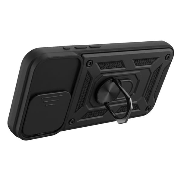 Cover til iPhone 15 Pro Max med skydelåg til objektiv og magnetisk støtte-ring Mayaxess Sort Svart