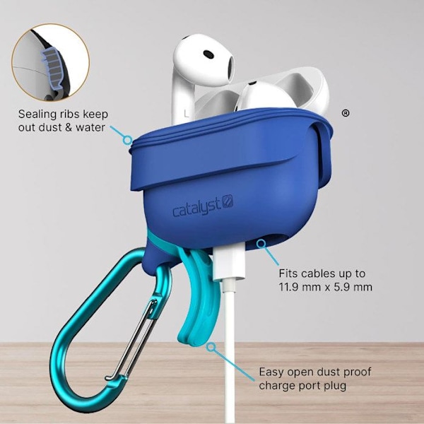 Skydd för Airpods 4 Vattentålig IPX6 med Karbinhake Catalyst Blå Blå