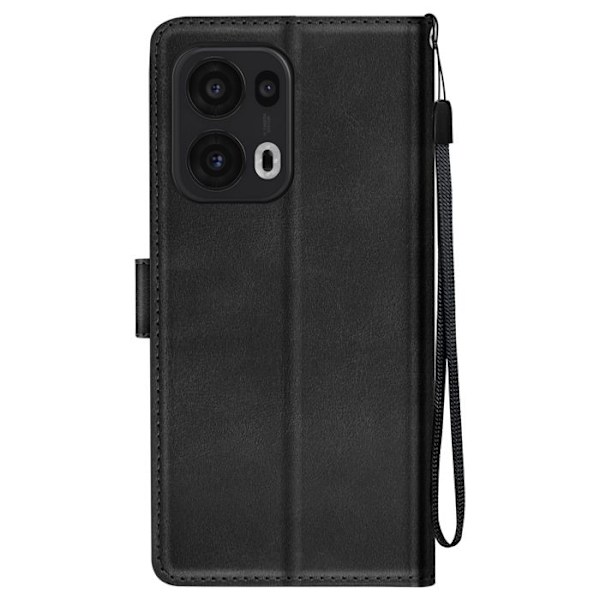 Etui til Oppo Reno 13 Pro med rem, klap, støtte og tegnebog i sort. Svart