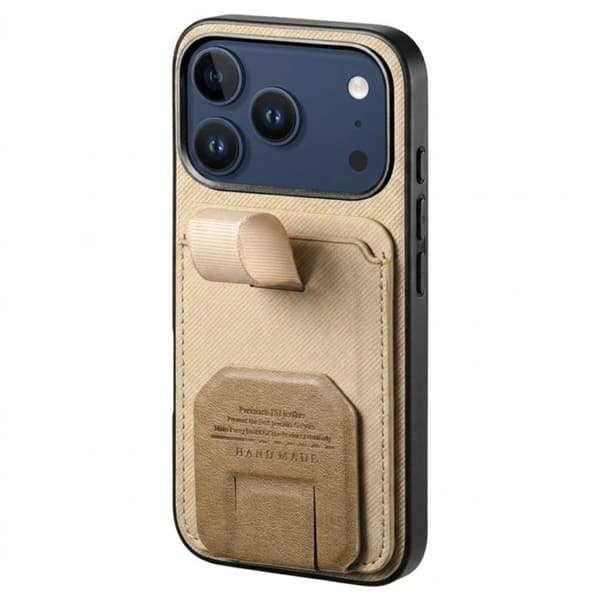 iPhone 17 Pro Fodral med Tyg Effekt och Stöd samt Kortfack Kaki Grön