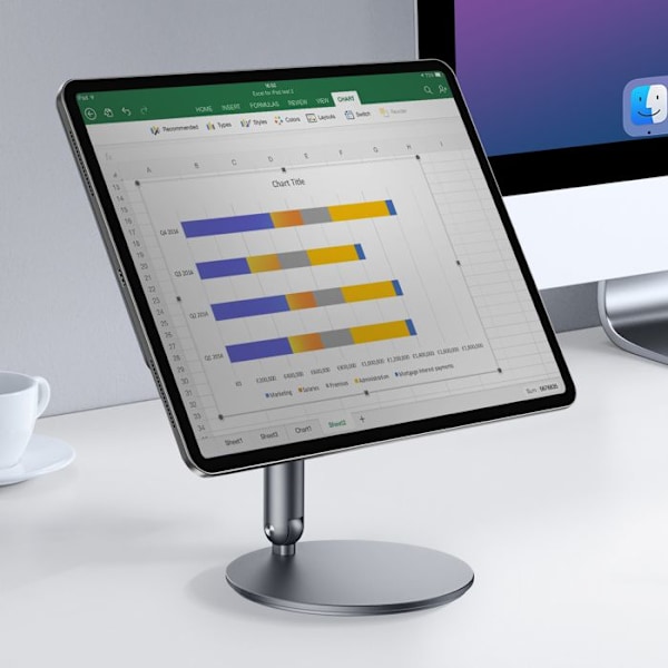 Supportbureau iPad Air 13' 2024 / Pro 12.9' i Aluminium Rotativ wiwu Grå