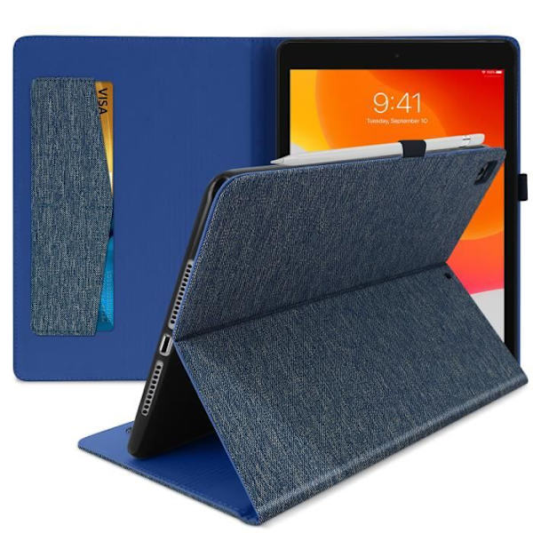 iPad 2019 10.2 Cover - AVIZAR - Øko-læder - Praktisk støtte - Kortopbevaring - Blå Blå
