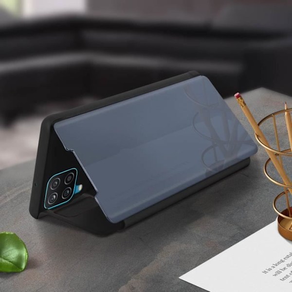 Housse - Samsung - Galaxy A12 - Ekoskinn - Magnetisk flip - Svart videostöd Svart