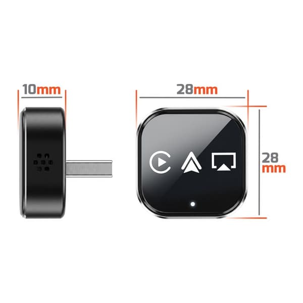 Trådløs CarPlay Adapter Bil Bluetooth og Wi-Fi USB USB-C Sort Svart