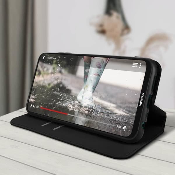 Nokia X10 og X20 Flip Case Wallet Video Support Funktion Sort Sort Svart