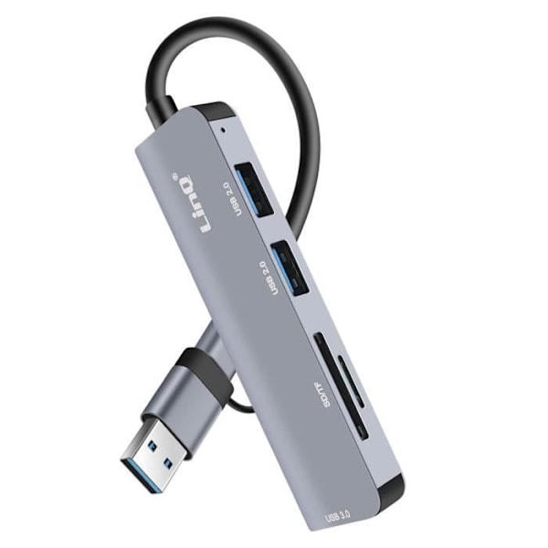USB C og USB Hub med USB 3.0 + 2x USB 2.0 SD og TF kortlæser LinQ Sort