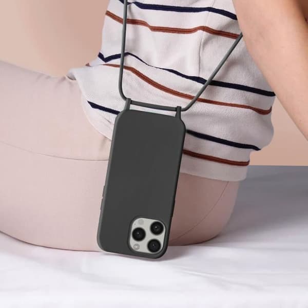 Coque - AVIZAR - iPhone 15 Pro - Justerbar Rem - 80 cm - Semi-Rigid - Sort Svart
