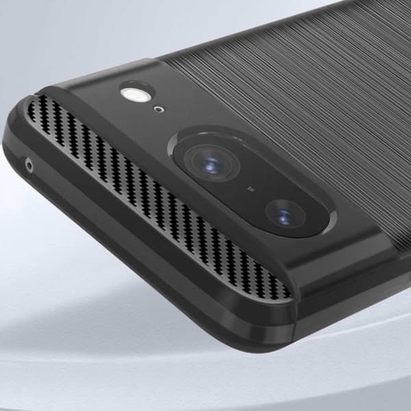 Silicone Cover til Google Pixel 8 med Carbon Effekt Børstet Tekstur Sort Svart