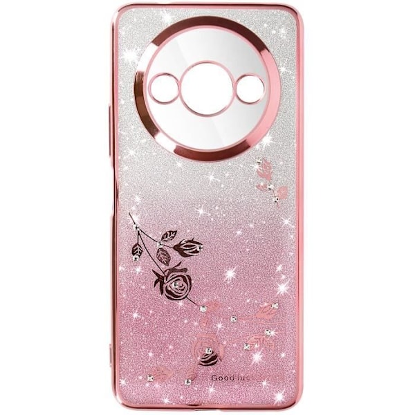 Etui til Xiaomi Redmi A3 - AVIZAR - Glitterblomster - Blød silikone - Støttering Rosa