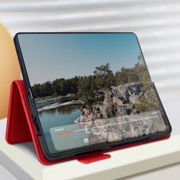 Etui til Galaxy Z Fold 6 Wallet Magnetic Tab håndledsrem Rød Röd