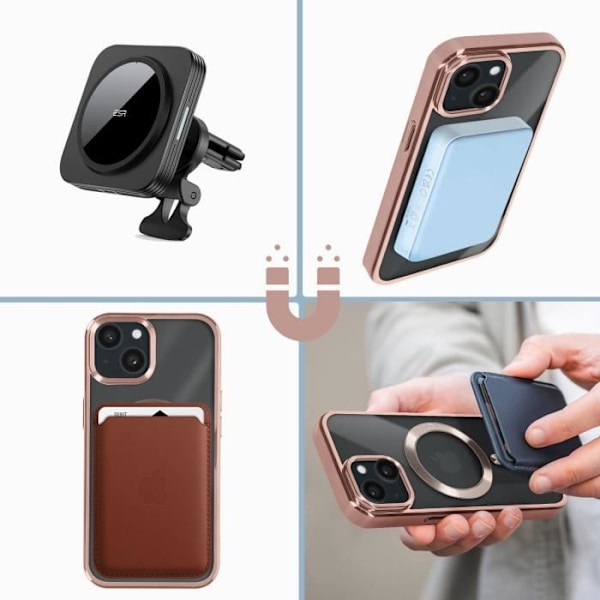 MagSafe kotelo iPhone 15 Plus -puhelimelle - AVIZAR - Vaaleanpunainen Chrome Contour - Silikoni - Kameran suojaus Rosa